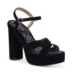 Coach size 9 Talina Black Suede Platform Sandals, NEW
